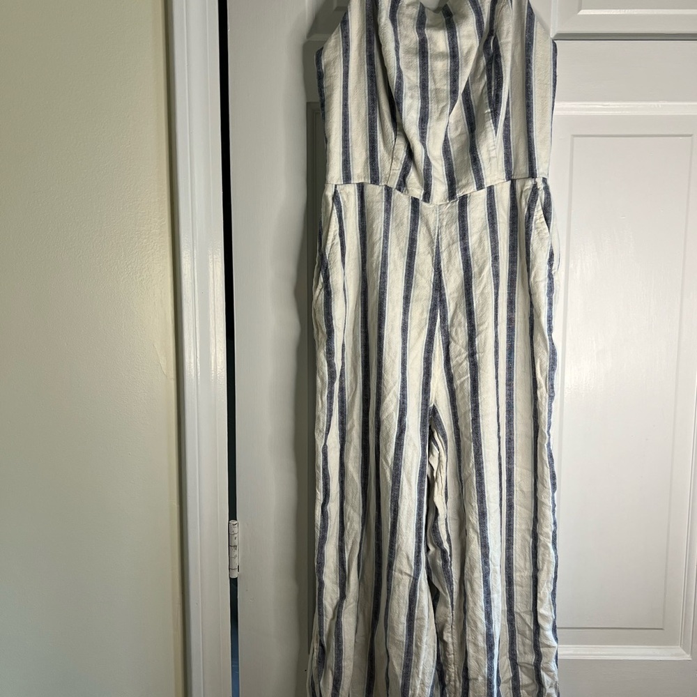 Old Navy Navy and White Striped Jumpsuit